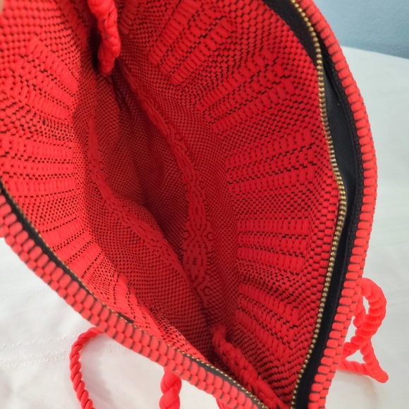 Vintage Red Boho Crochet Fabric Tote Handbag - Picture 7 of 11